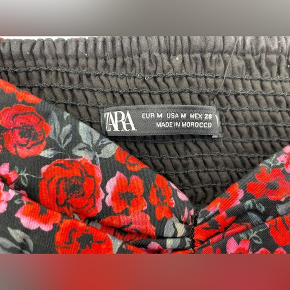 Zara puff sleeve floral blouse top roses ruched elastic Size M - Picture 7 of 15